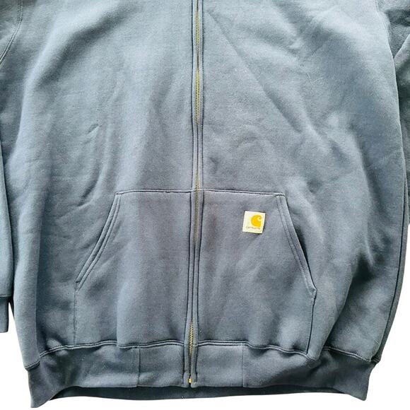 Carhartt Men's Navy Blue Hoodie Zip Sweatshirt XL Cotton Poly Oversized Fit - Picture 4 of 5